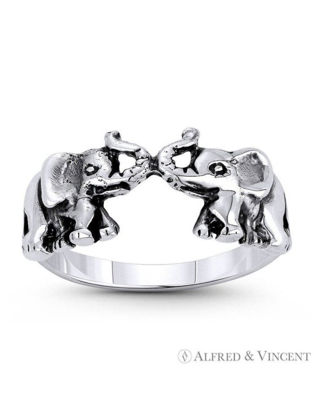 Elephant Couple Love Charm Stackable Ring in .925 Sterling Silver - Size 9